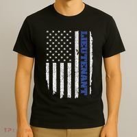 Police Lieutenant American Flag Usa Thin Blue T-Shirt thumb 3