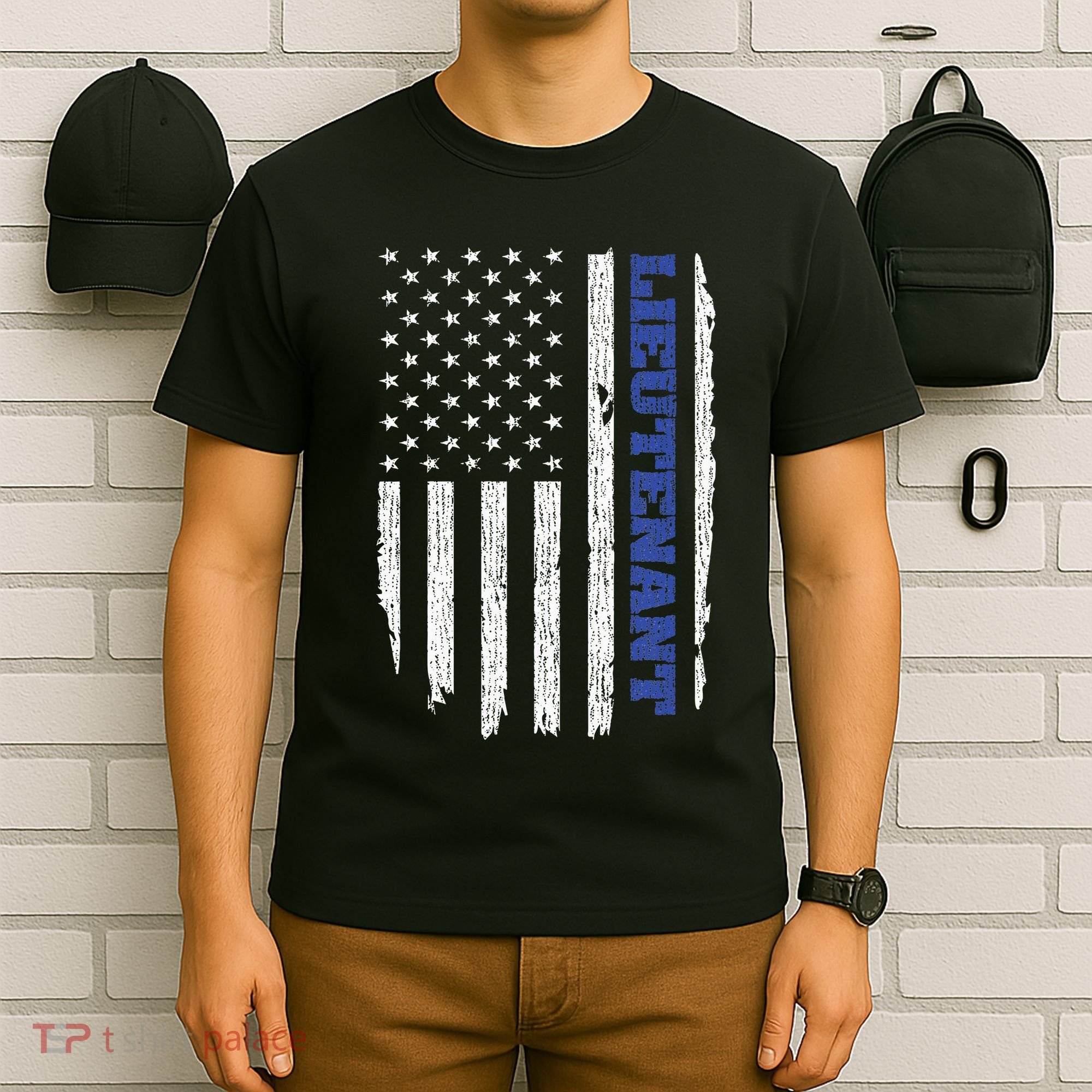 Police Lieutenant American Flag Usa Thin Blue T-Shirt
