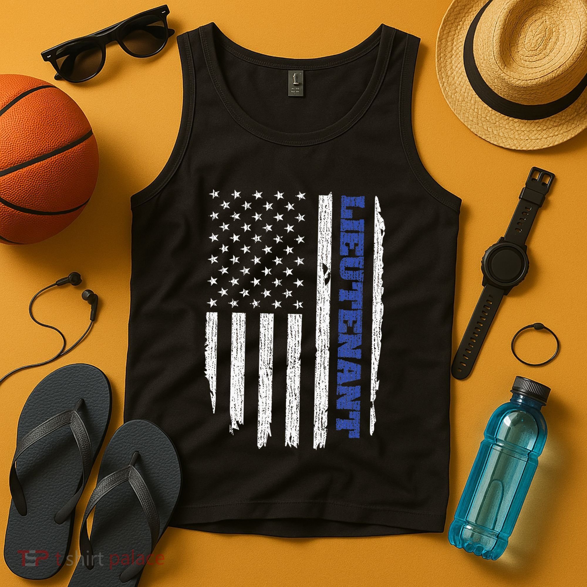 Police Lieutenant American Flag Usa Thin Blue Tank Top