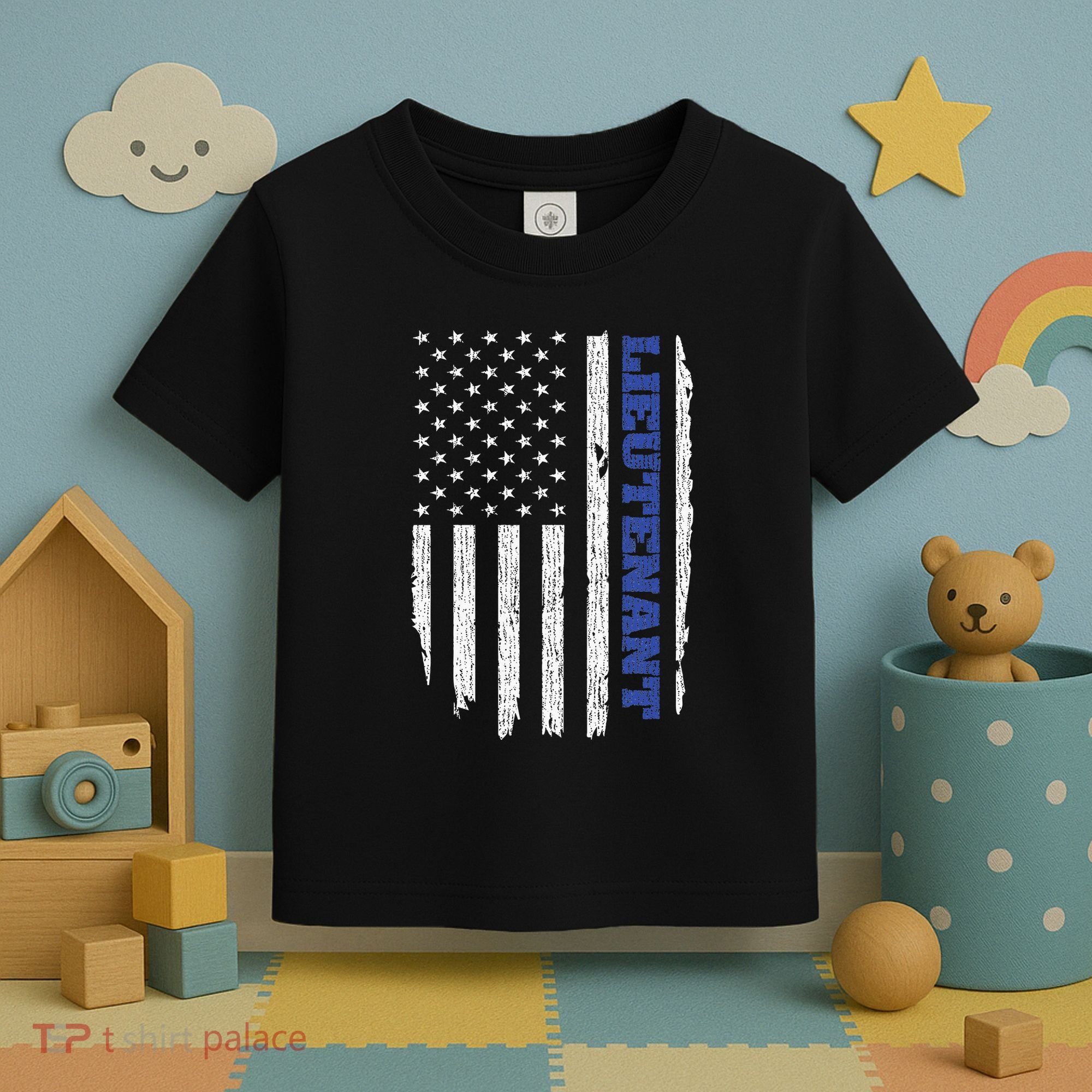 Police Lieutenant American Flag Usa Thin Blue Toddler T-Shirt