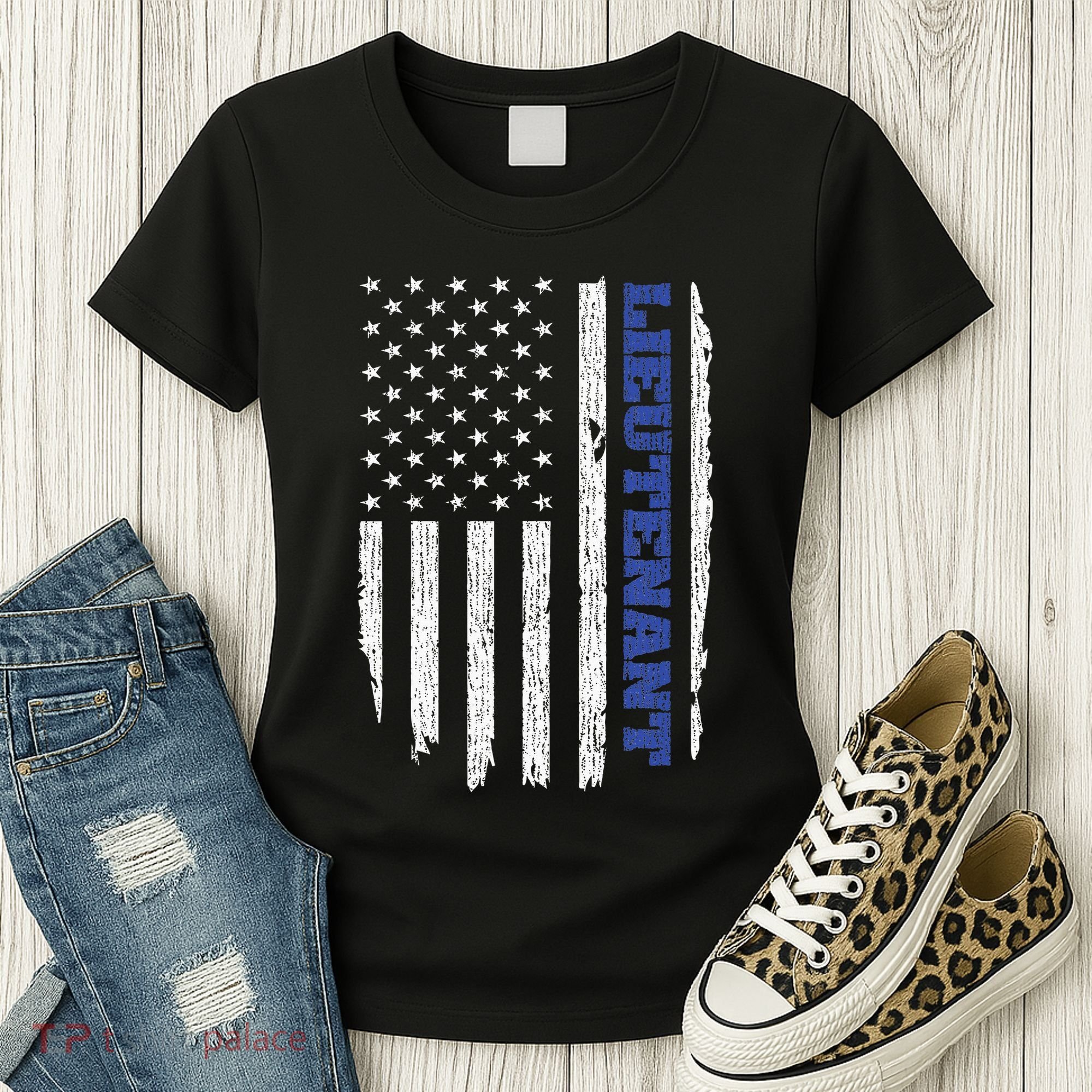 Police Lieutenant American Flag Usa Thin Blue Women's T-Shirt