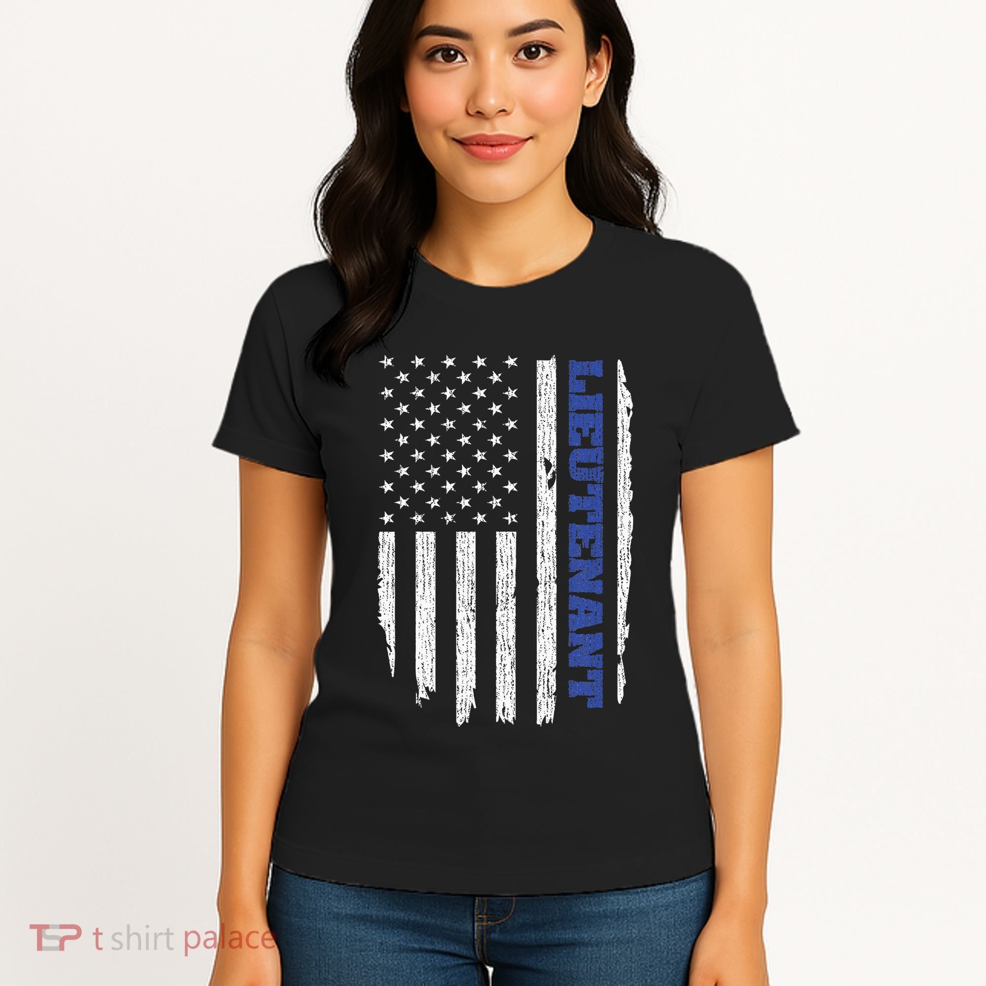 Police Lieutenant American Flag Usa Thin Blue Women's T-Shirt