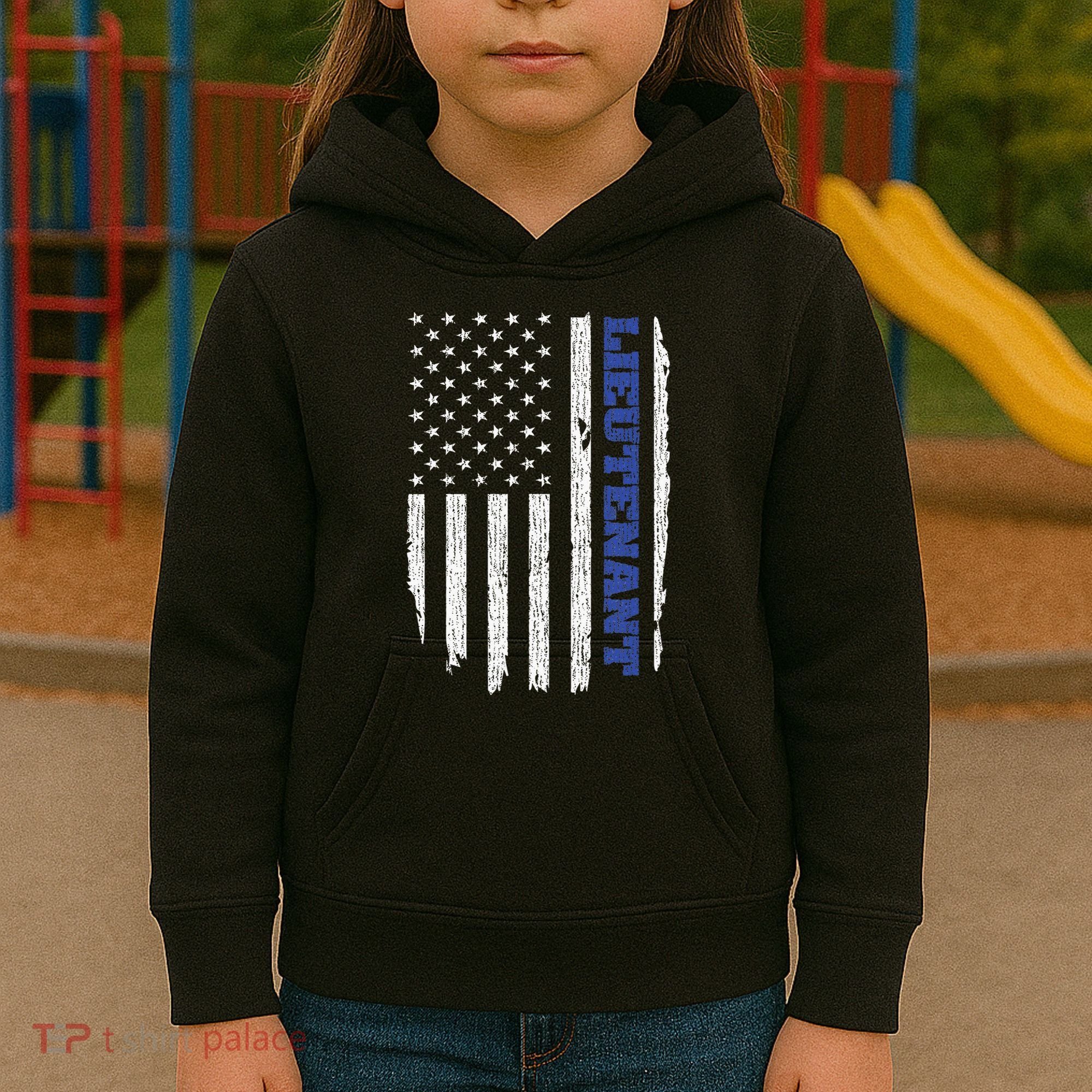 Police Lieutenant American Flag Usa Thin Blue Kids Hoodie