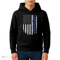 Police Lieutenant American Flag Usa Thin Blue Kids Hoodie thumb 4