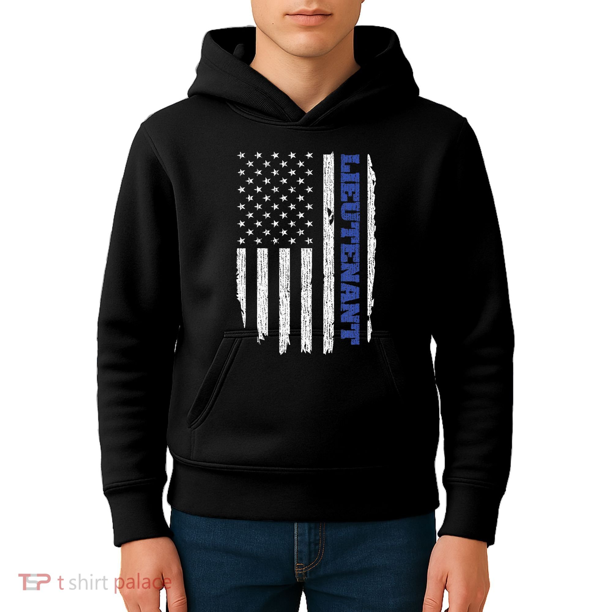 Police Lieutenant American Flag Usa Thin Blue Kids Hoodie
