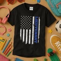 Police Lieutenant American Flag Usa Thin Blue Kids T-Shirt thumb 3