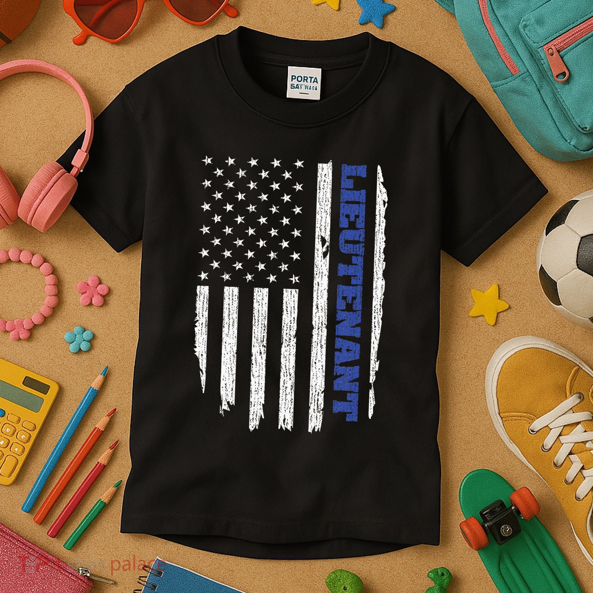 Police Lieutenant American Flag Usa Thin Blue Kids T-Shirt