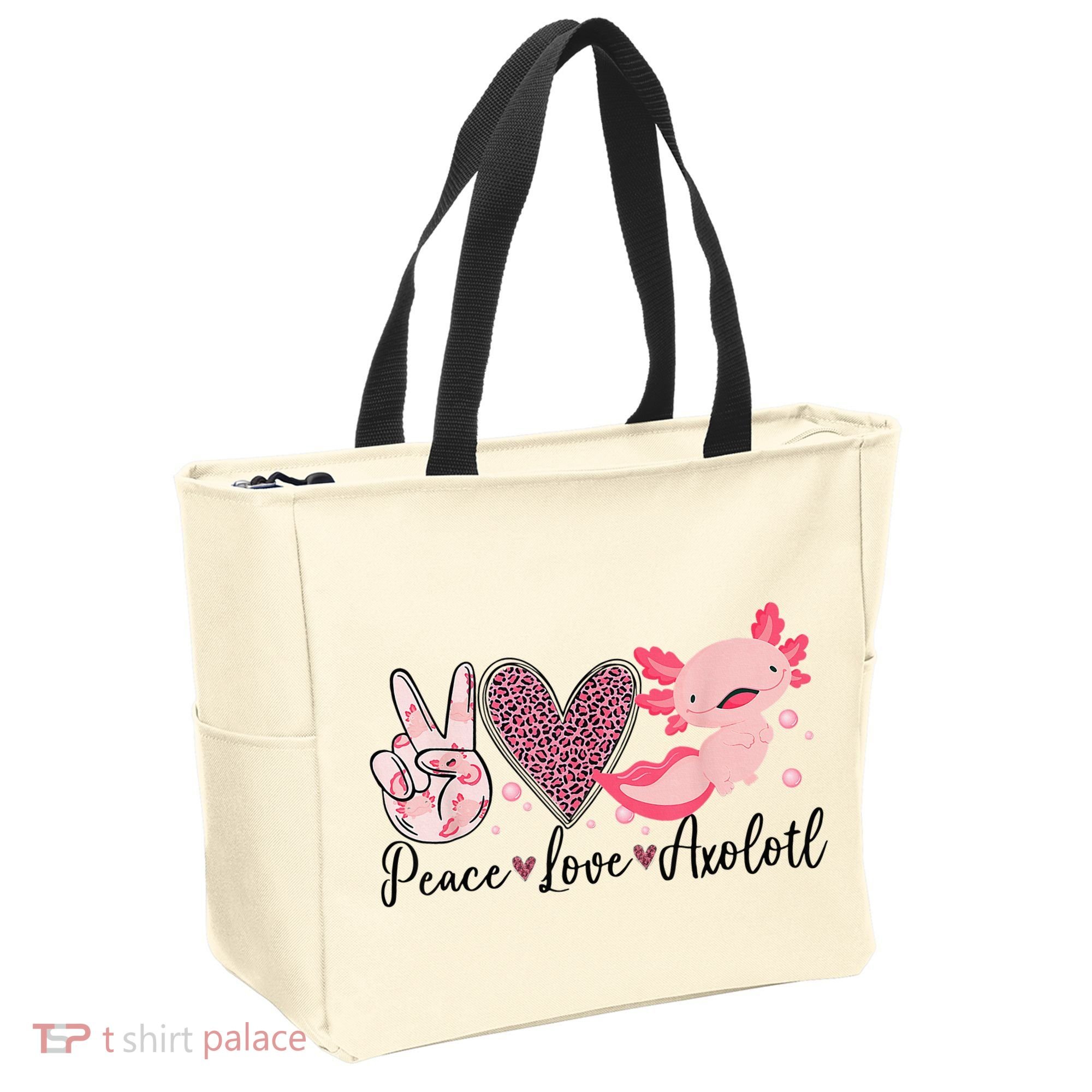 Peace Love Axolotl Heart Leopard Gift Nager Tote Bag