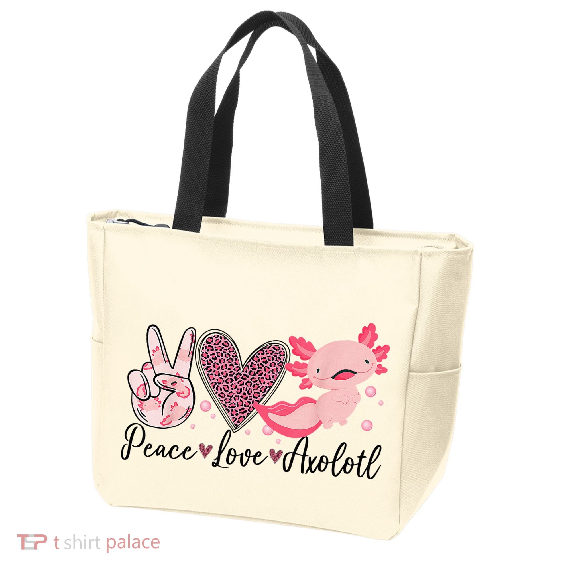 Peace Love Axolotl Heart Leopard Gift Nager Tote Bag