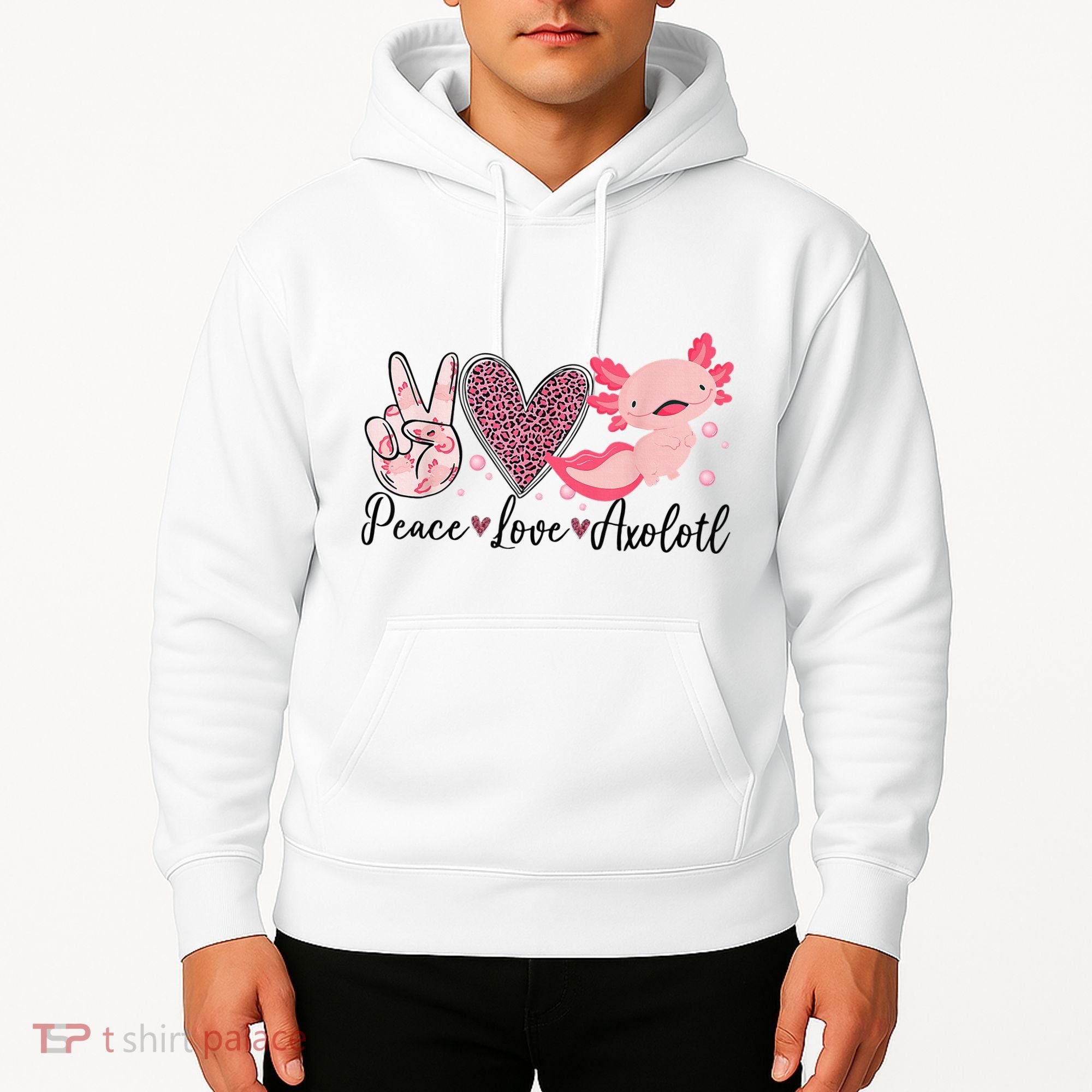 Peace Love Axolotl Heart Leopard Gift Nager Hoodie