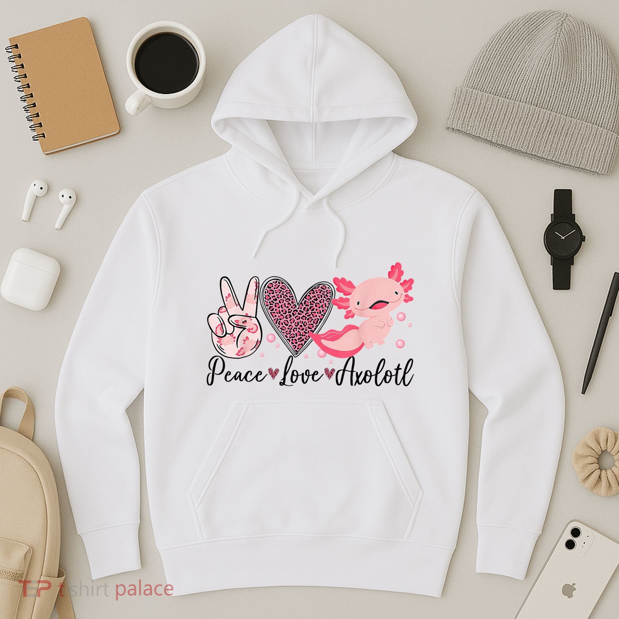 Peace Love Axolotl Heart Leopard Gift Nager Hoodie