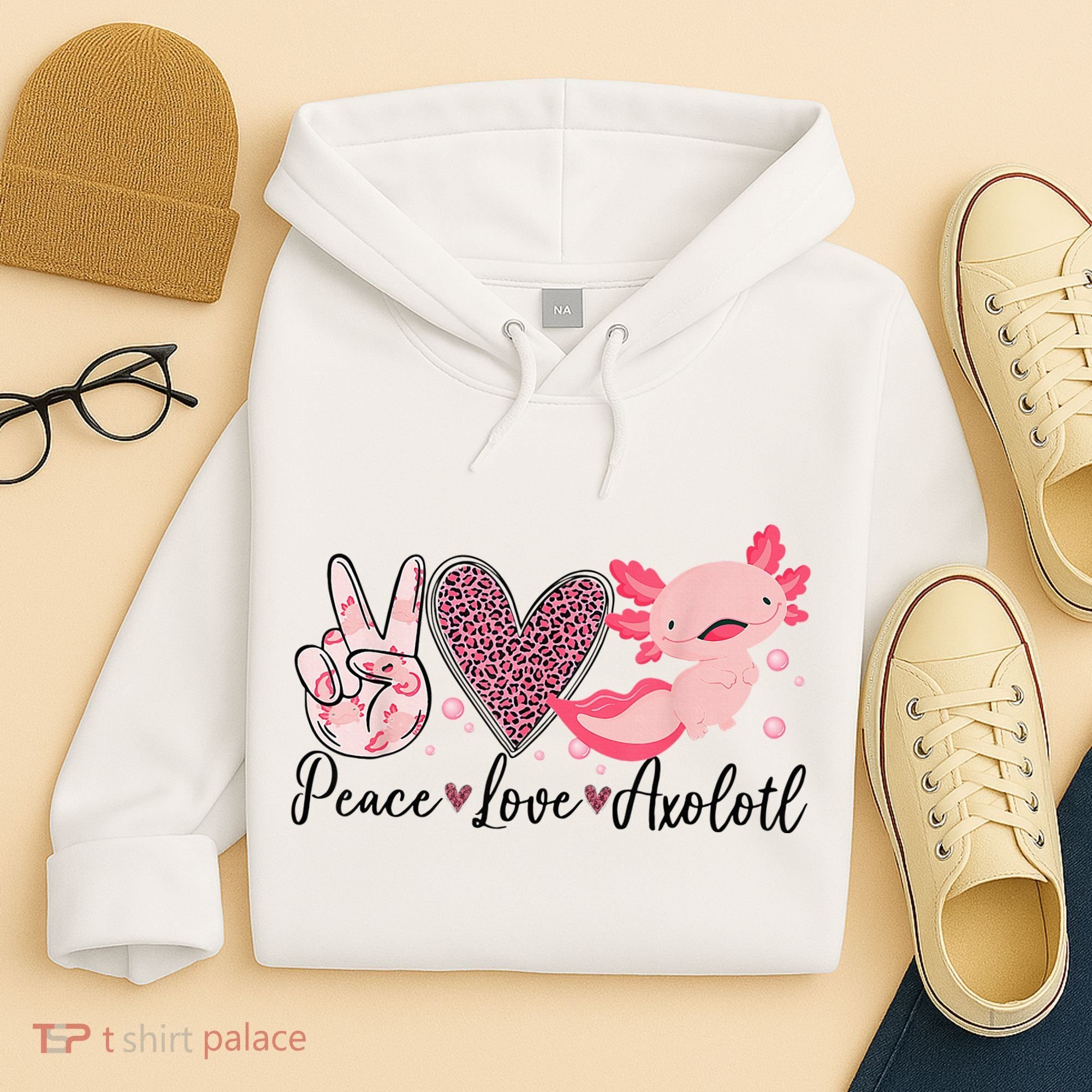 Peace Love Axolotl Heart Leopard Gift Nager Hoodie