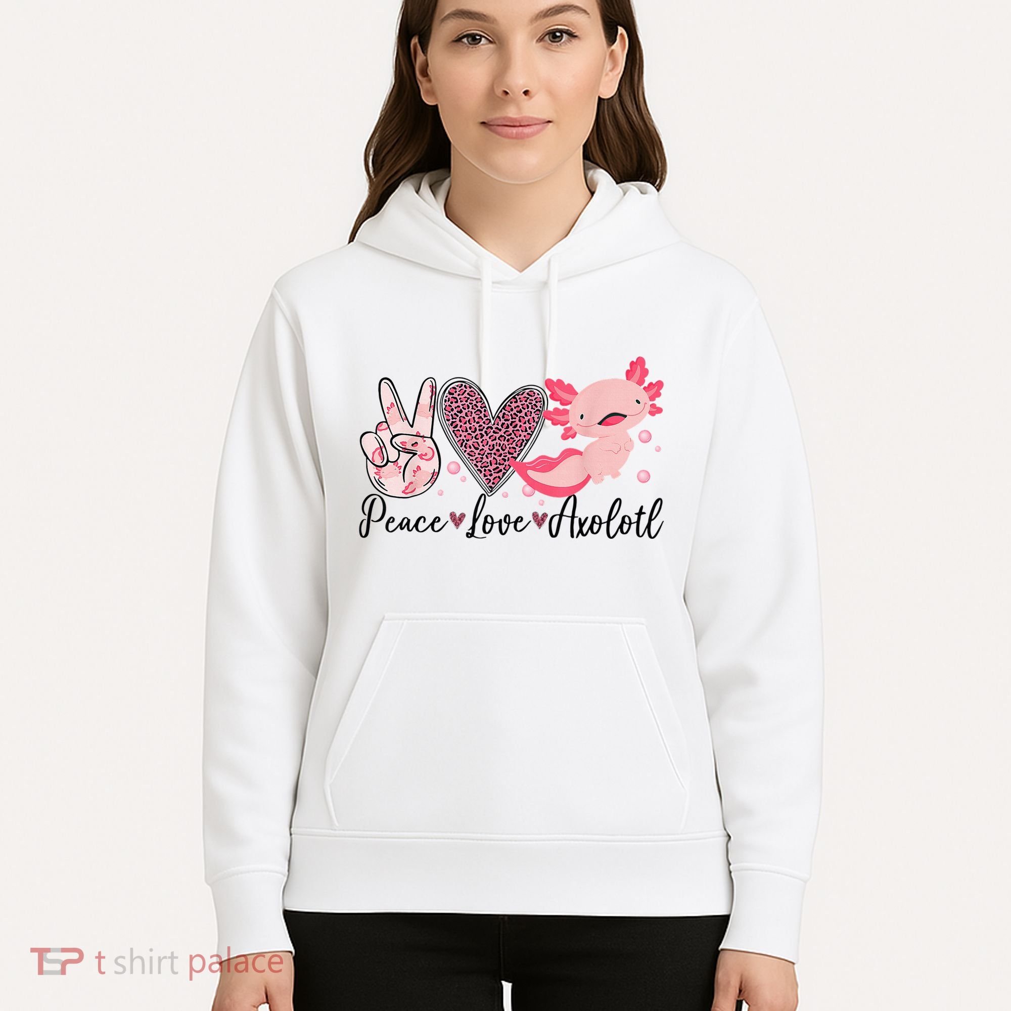 Peace Love Axolotl Heart Leopard Gift Nager Hoodie