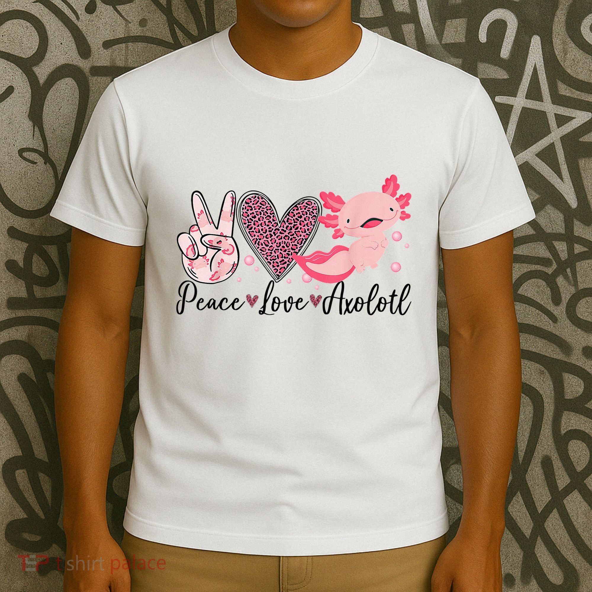 Peace Love Axolotl Heart Leopard Gift Nager T-Shirt