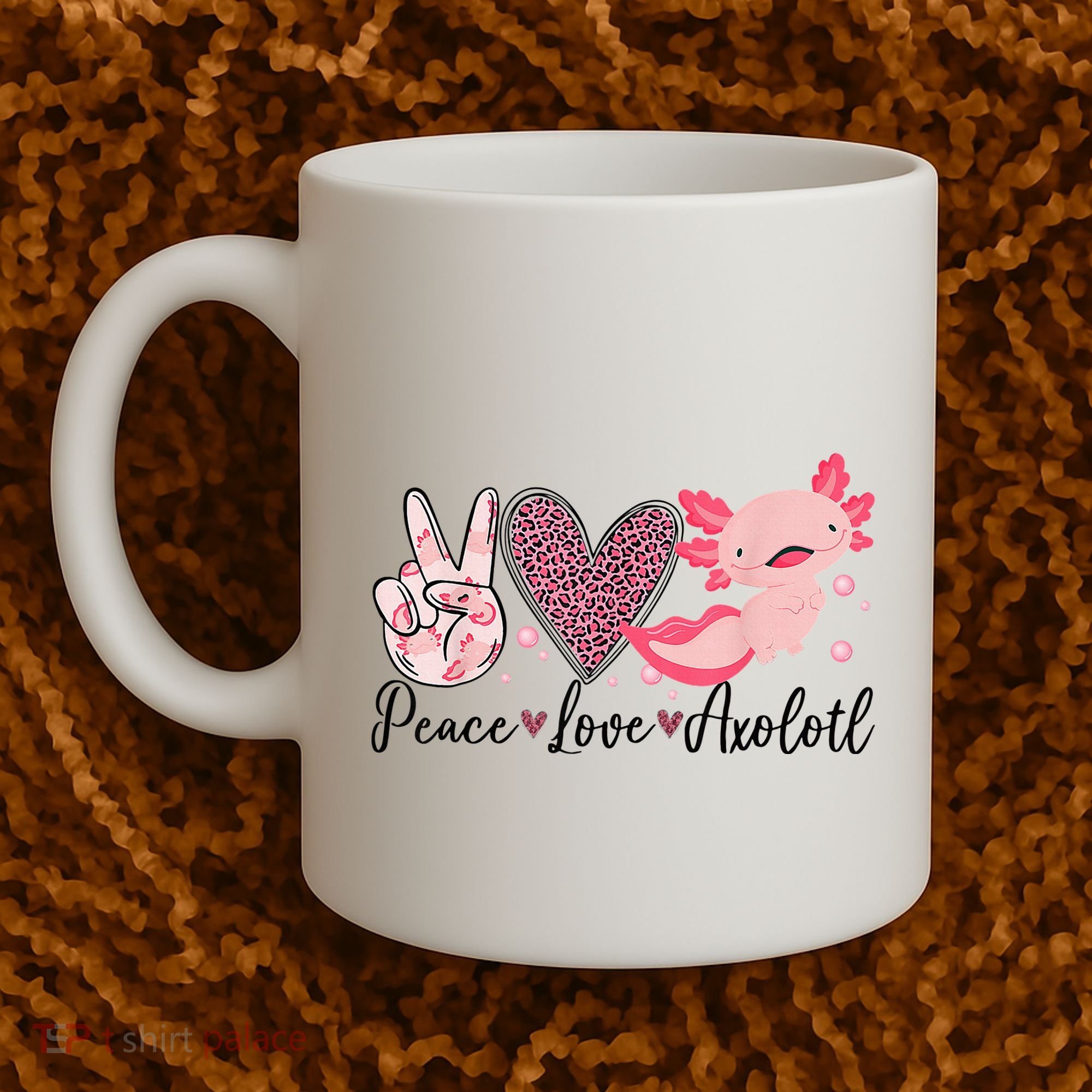 Peace Love Axolotl Heart Leopard Gift Nager Coffee Mug