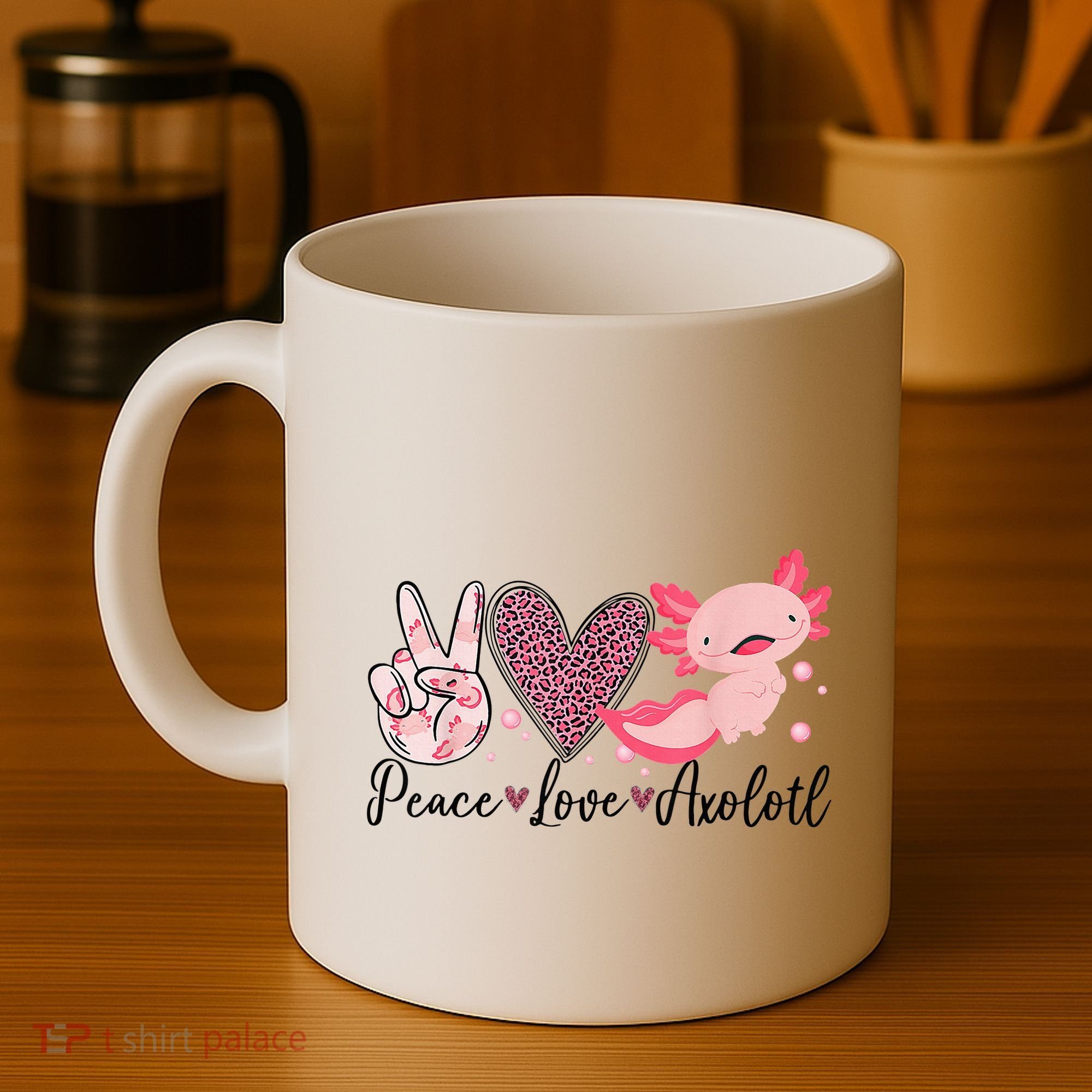 Peace Love Axolotl Heart Leopard Gift Nager Coffee Mug