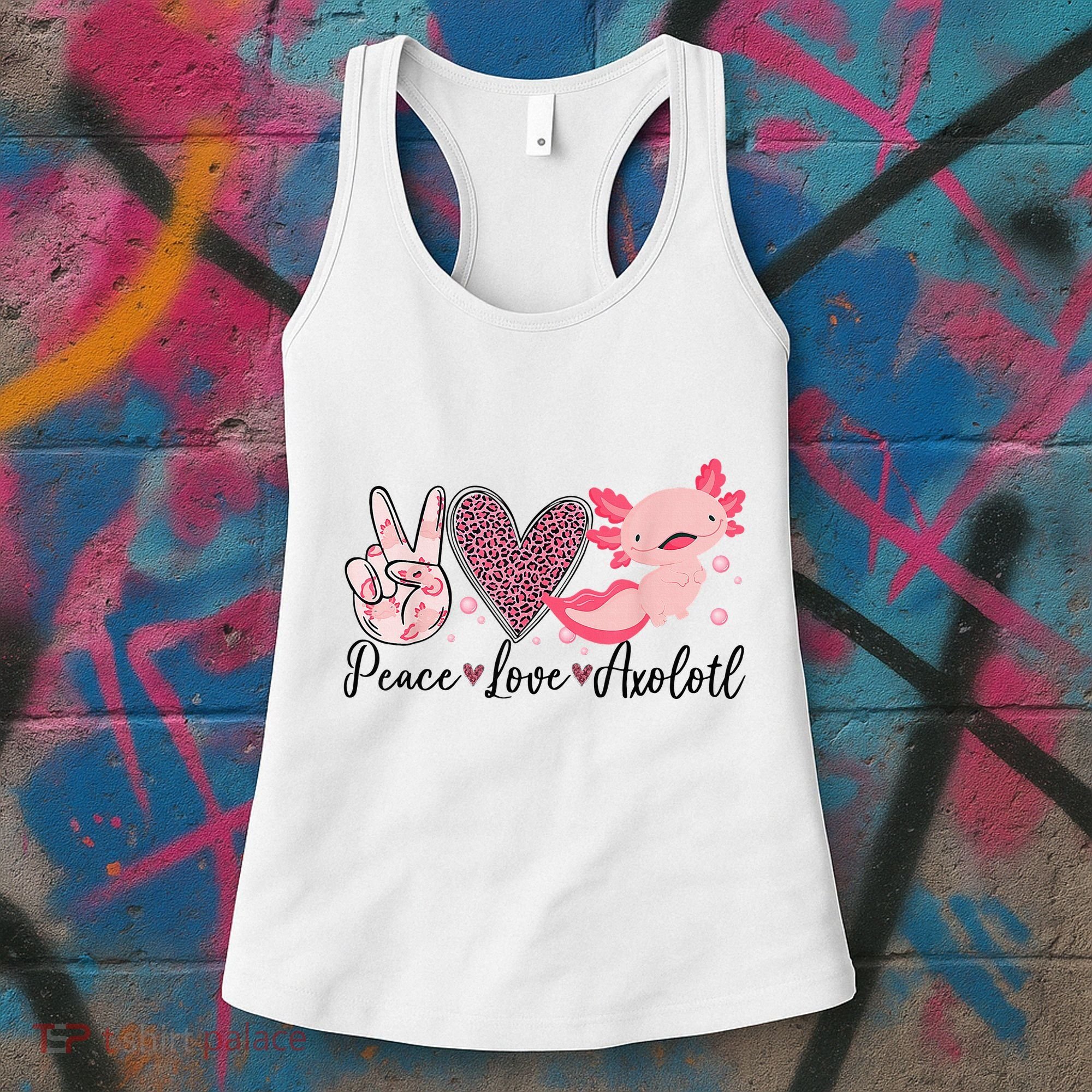 Peace Love Axolotl Heart Leopard Gift Nager Women's Tank Top