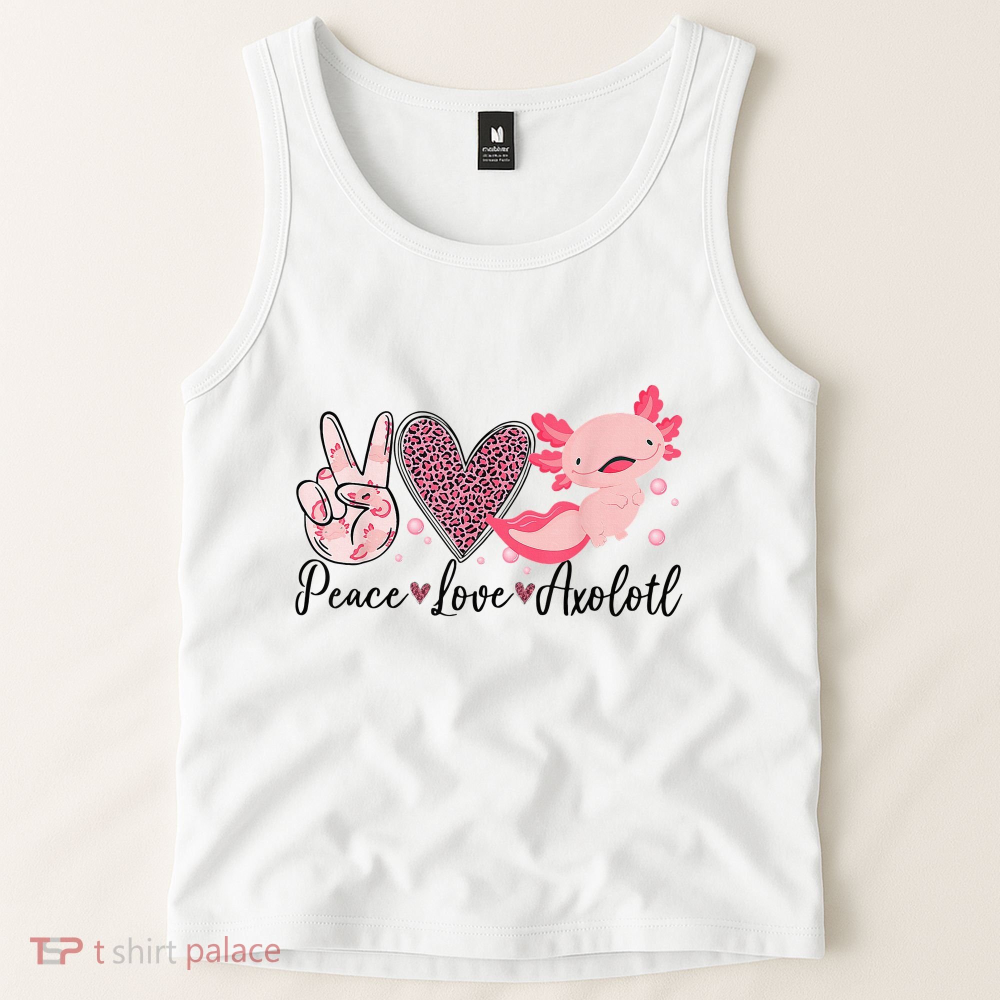 Peace Love Axolotl Heart Leopard Gift Nager Tank Top