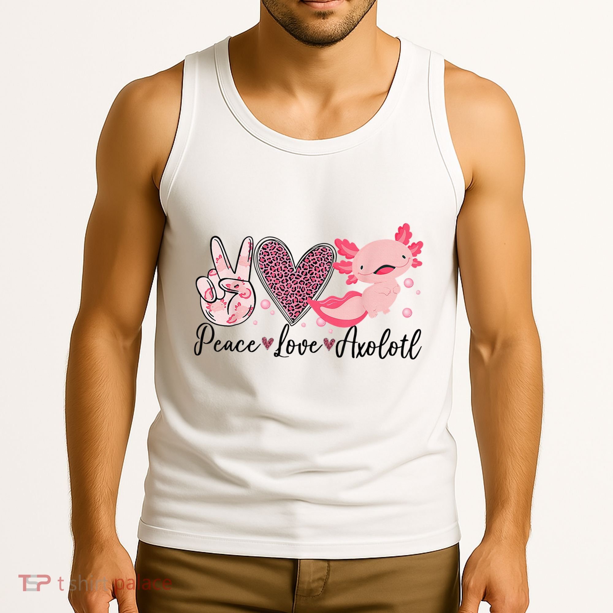 Peace Love Axolotl Heart Leopard Gift Nager Tank Top