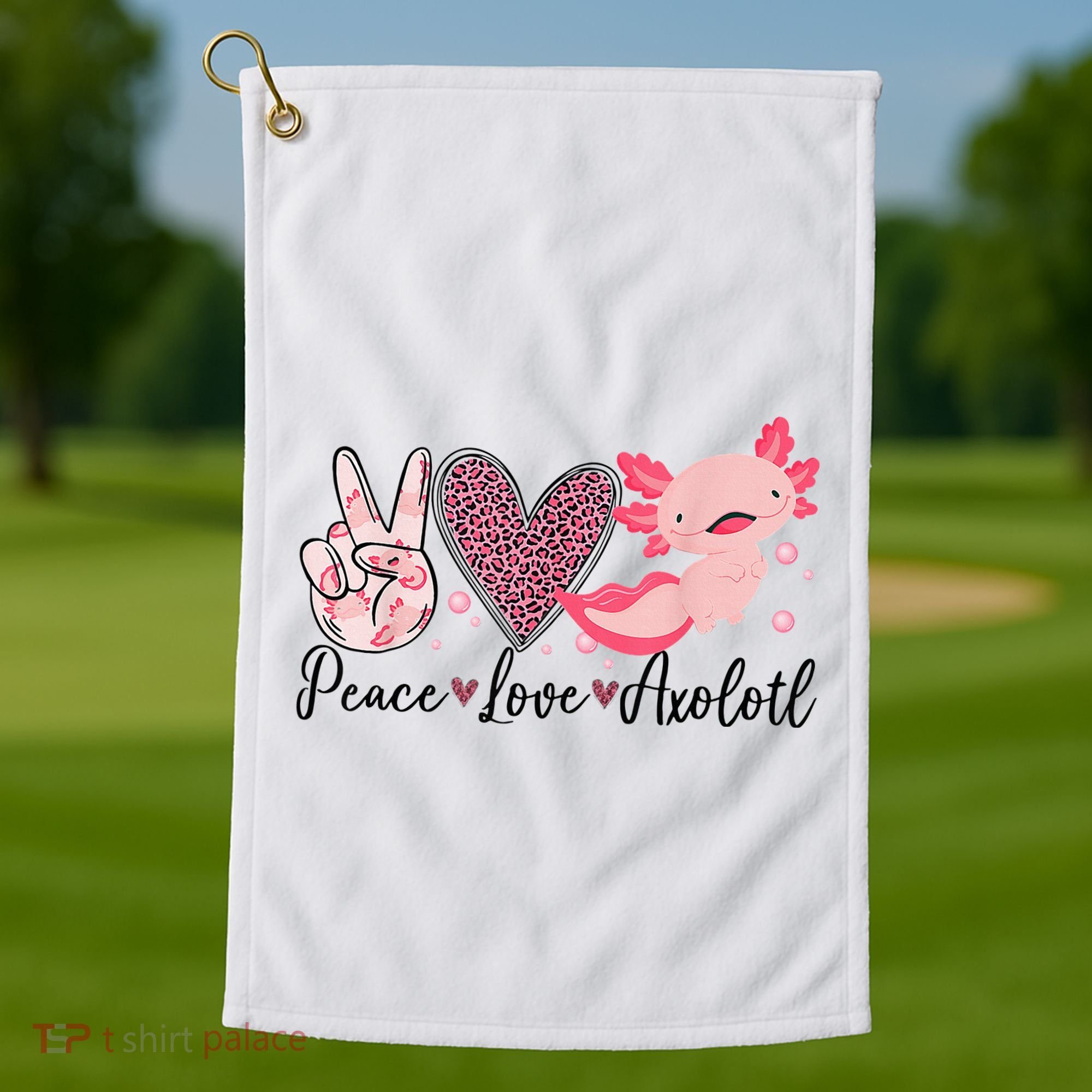 Peace Love Axolotl Heart Leopard Gift Nager Golf Towel