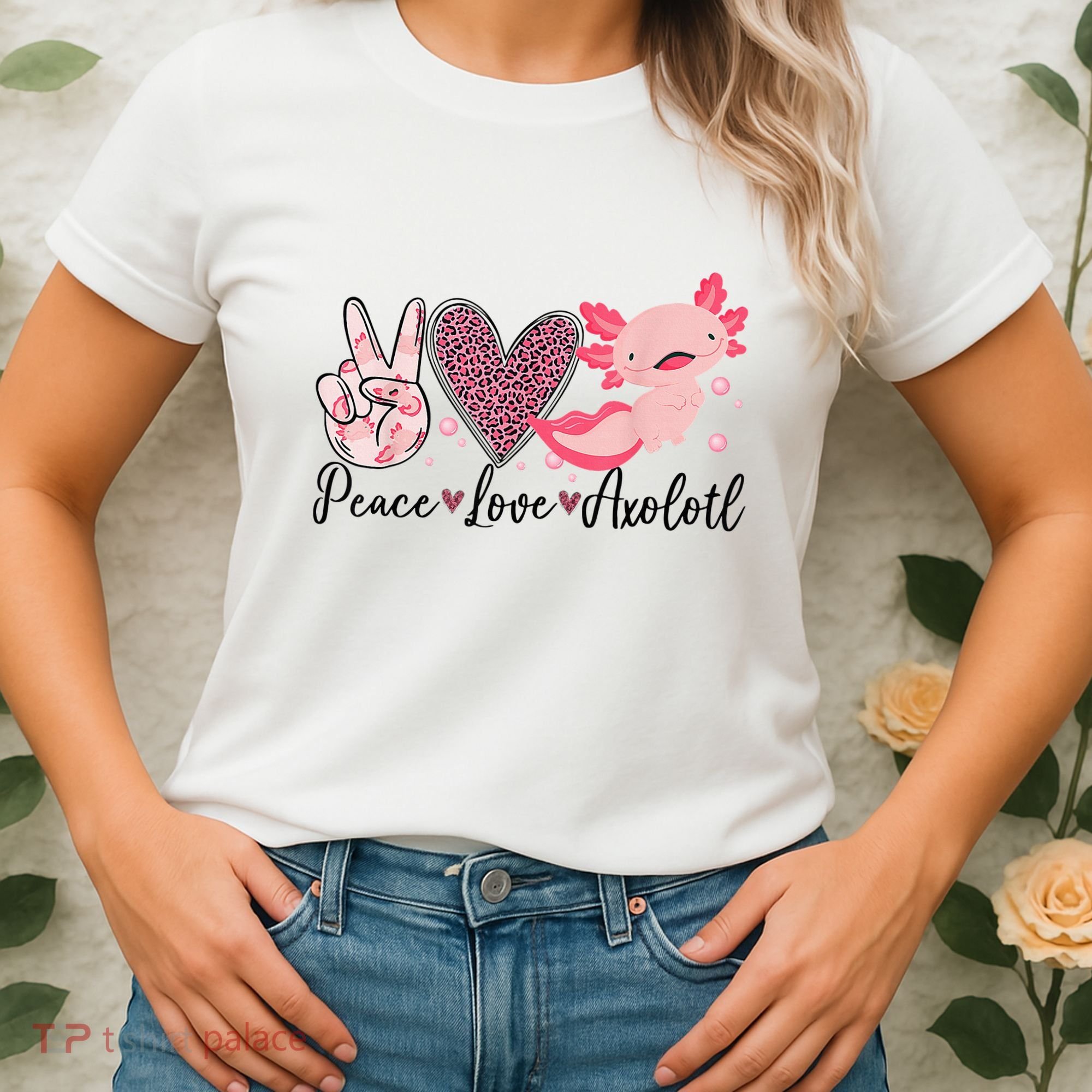 Peace Love Axolotl Heart Leopard Gift Nager Women's T-Shirt