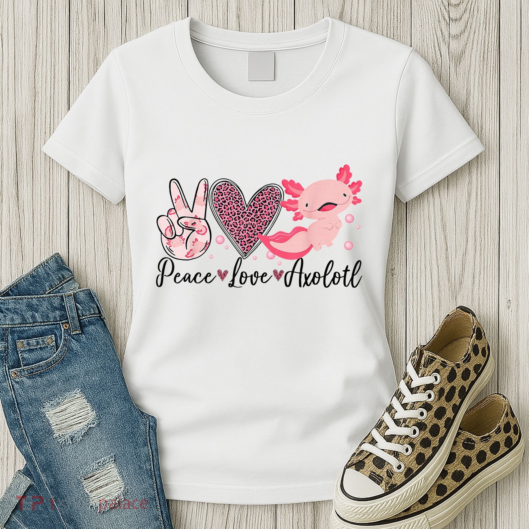 Peace Love Axolotl Heart Leopard Gift Nager Women's T-Shirt