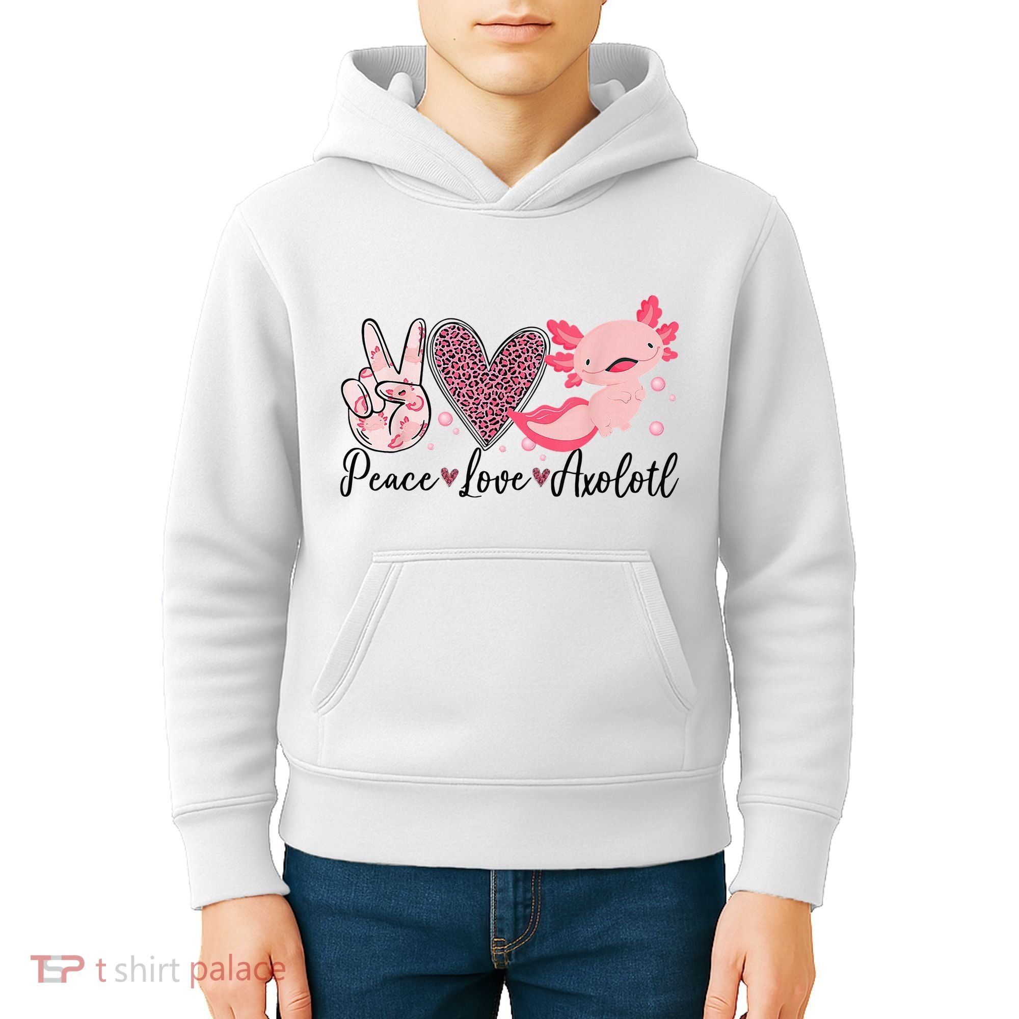 Peace Love Axolotl Heart Leopard Gift Nager Kids Hoodie
