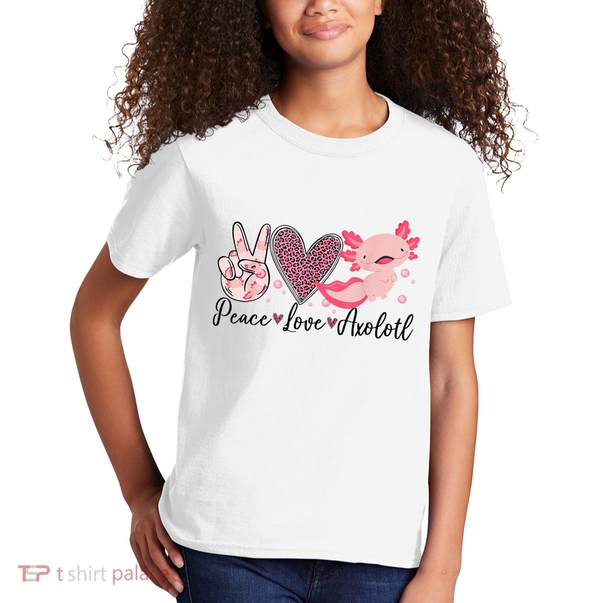 Peace Love Axolotl Heart Leopard Gift Nager Kids T-Shirt