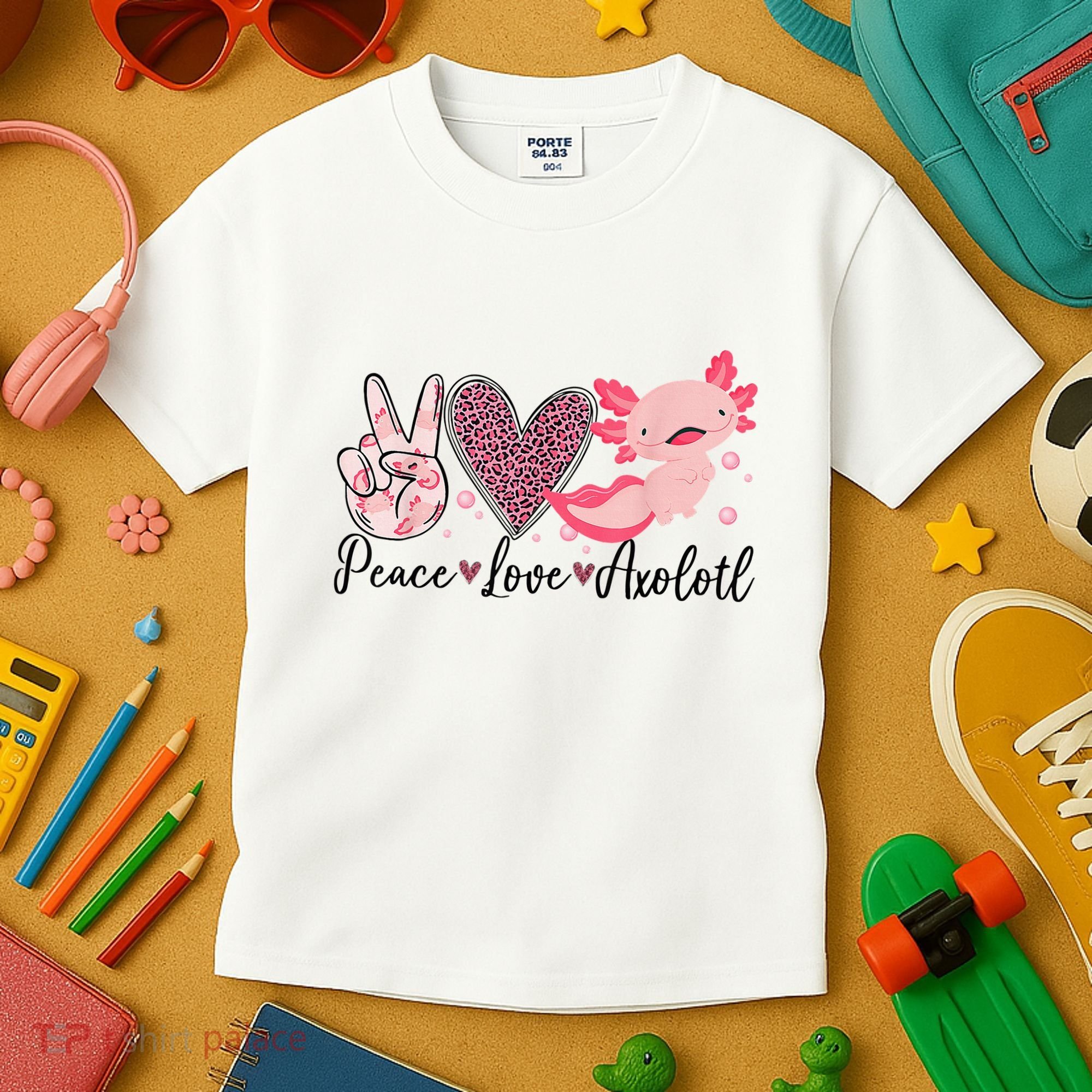 Peace Love Axolotl Heart Leopard Gift Nager Kids T-Shirt