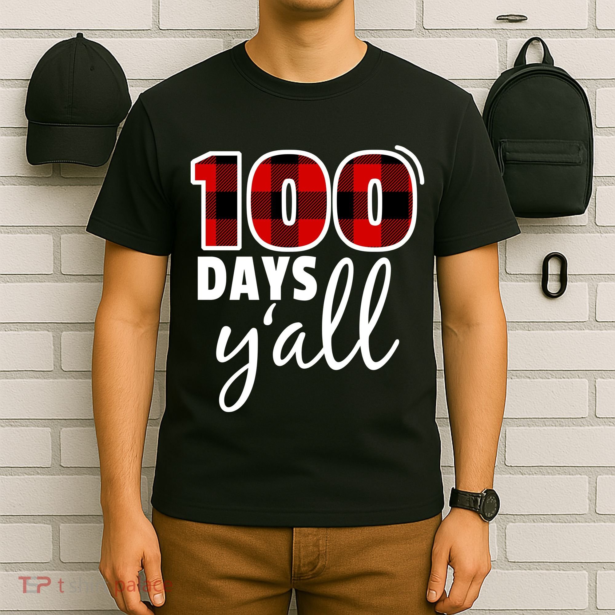 Plaid 100 Days Y'all Funny 100th Day Of School T-Shirt