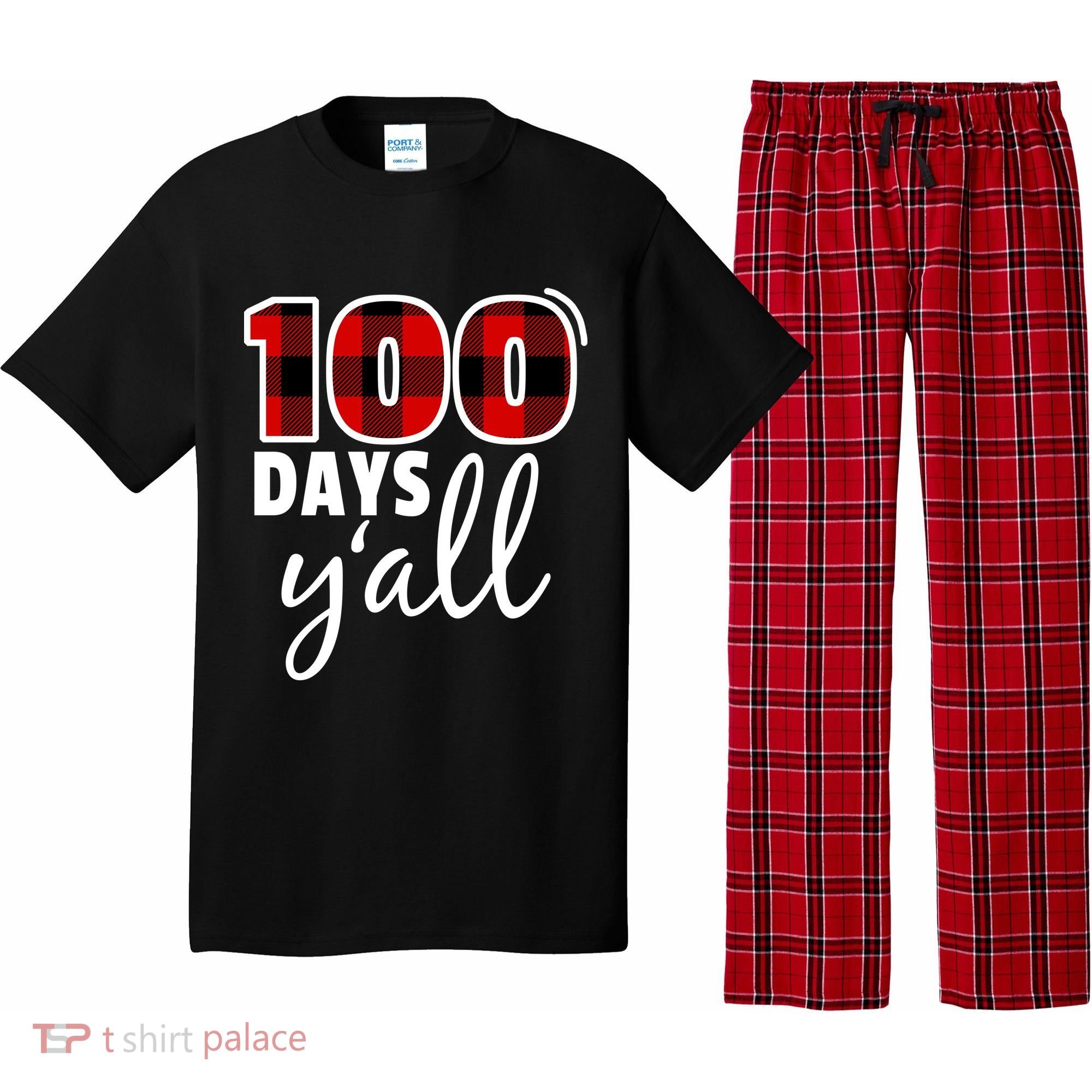 Plaid 100 Days Y'all Funny 100th Day Of School Pajama Set