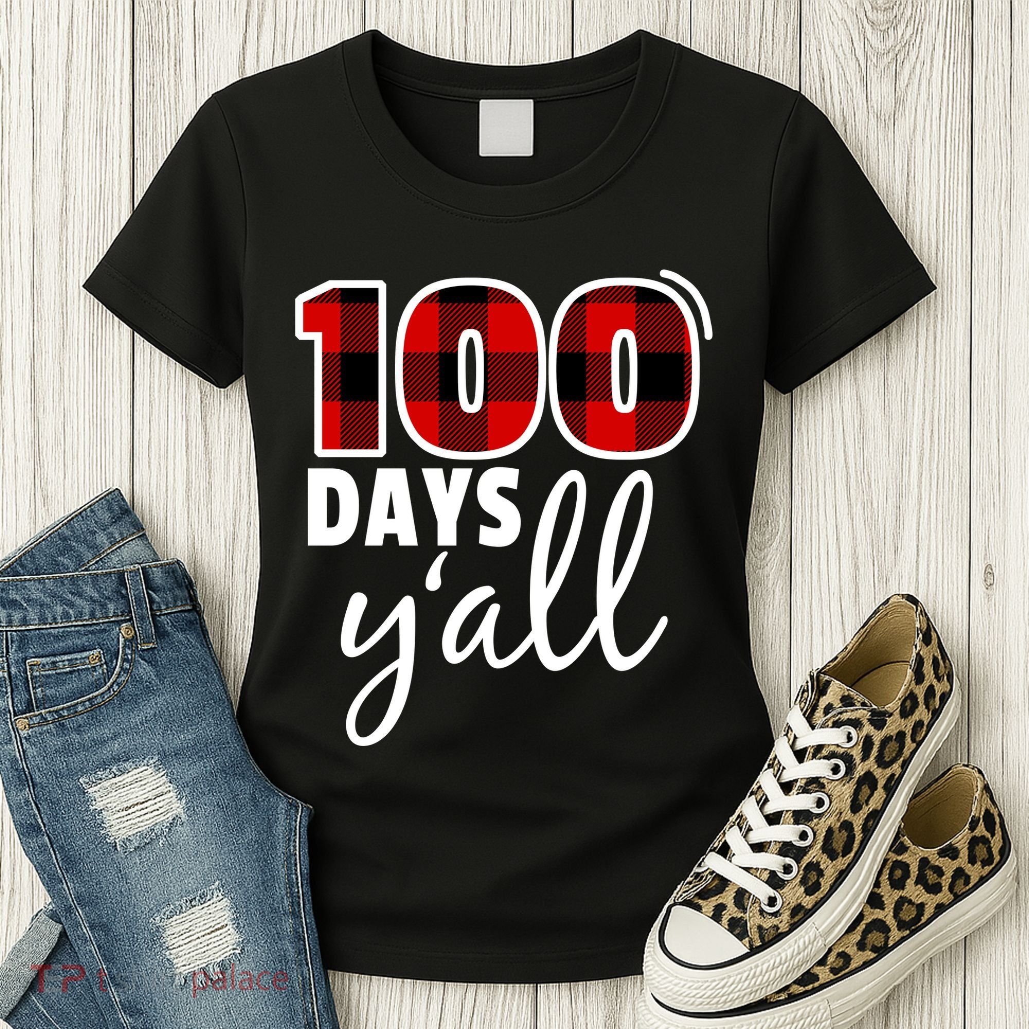 Plaid 100 Days Y'all Funny 100th Day Of School Women's T-Shirt