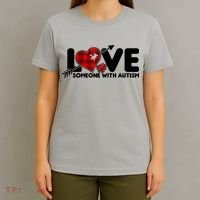 Plaid Love Someone With Autism T-Shirt thumb 4