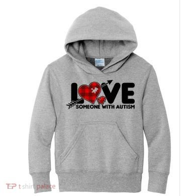 Plaid Love Someone With Autism Kids Hoodie