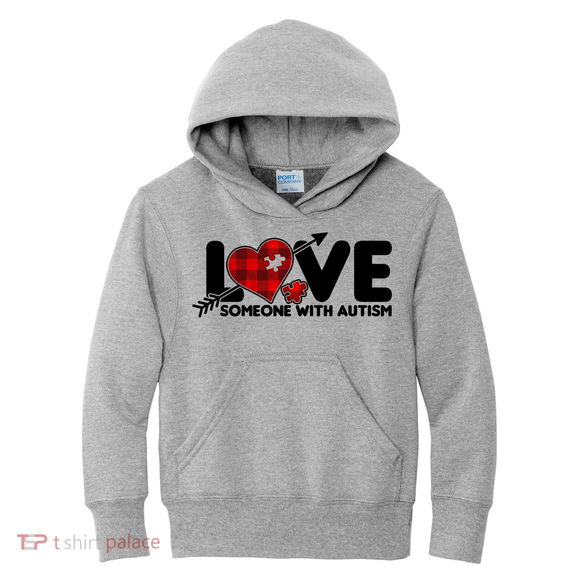 Plaid Love Someone With Autism Kids Hoodie