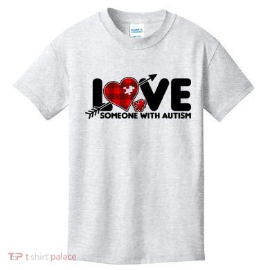 Plaid Love Someone With Autism Kids T-Shirt