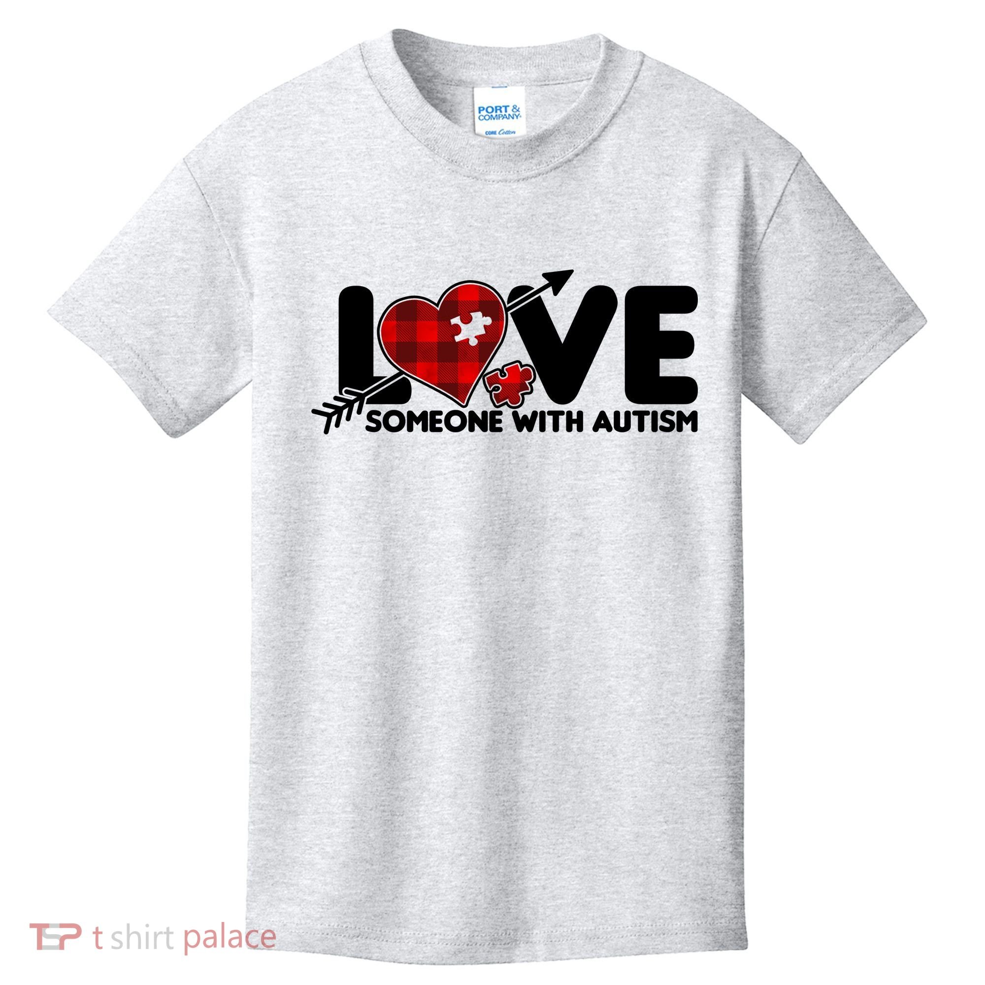 Plaid Love Someone With Autism Kids T-Shirt
