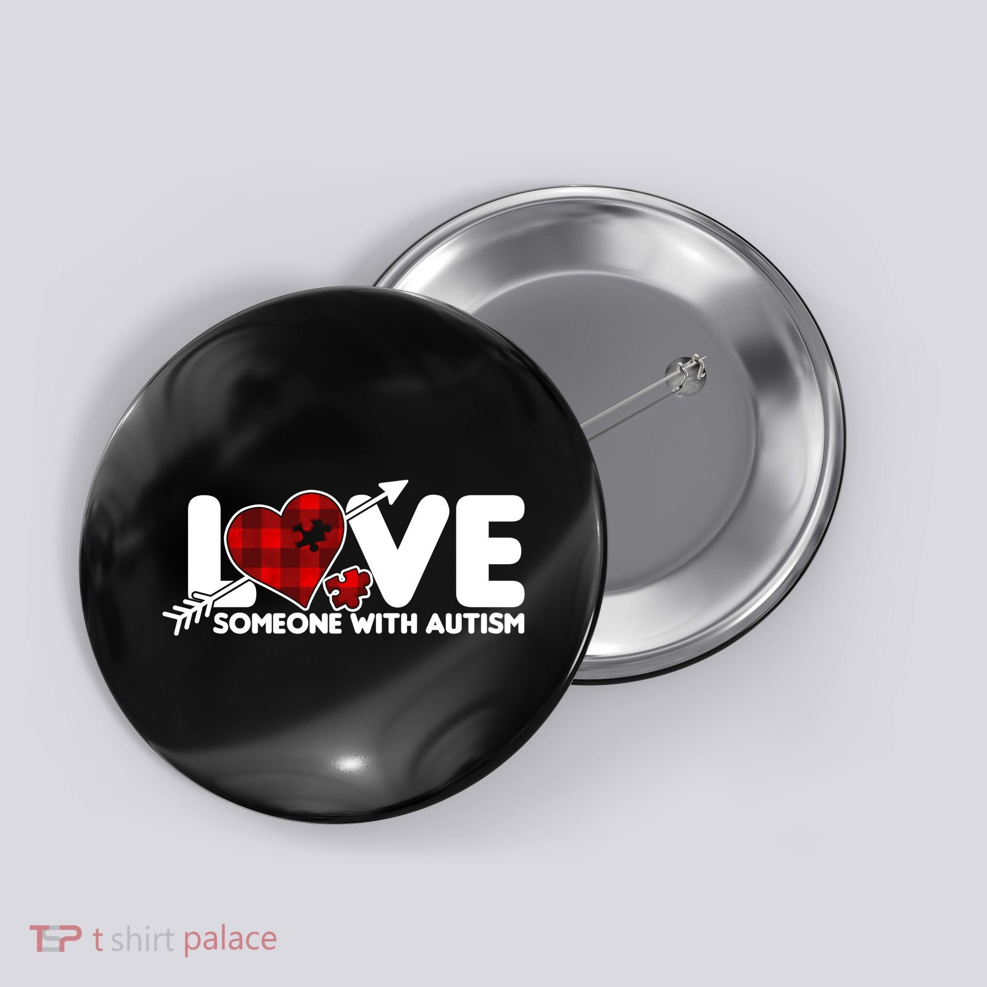 Plaid Love Someone With Autism Button