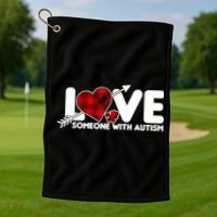Plaid Love Someone With Autism Golf Towel thumb 1