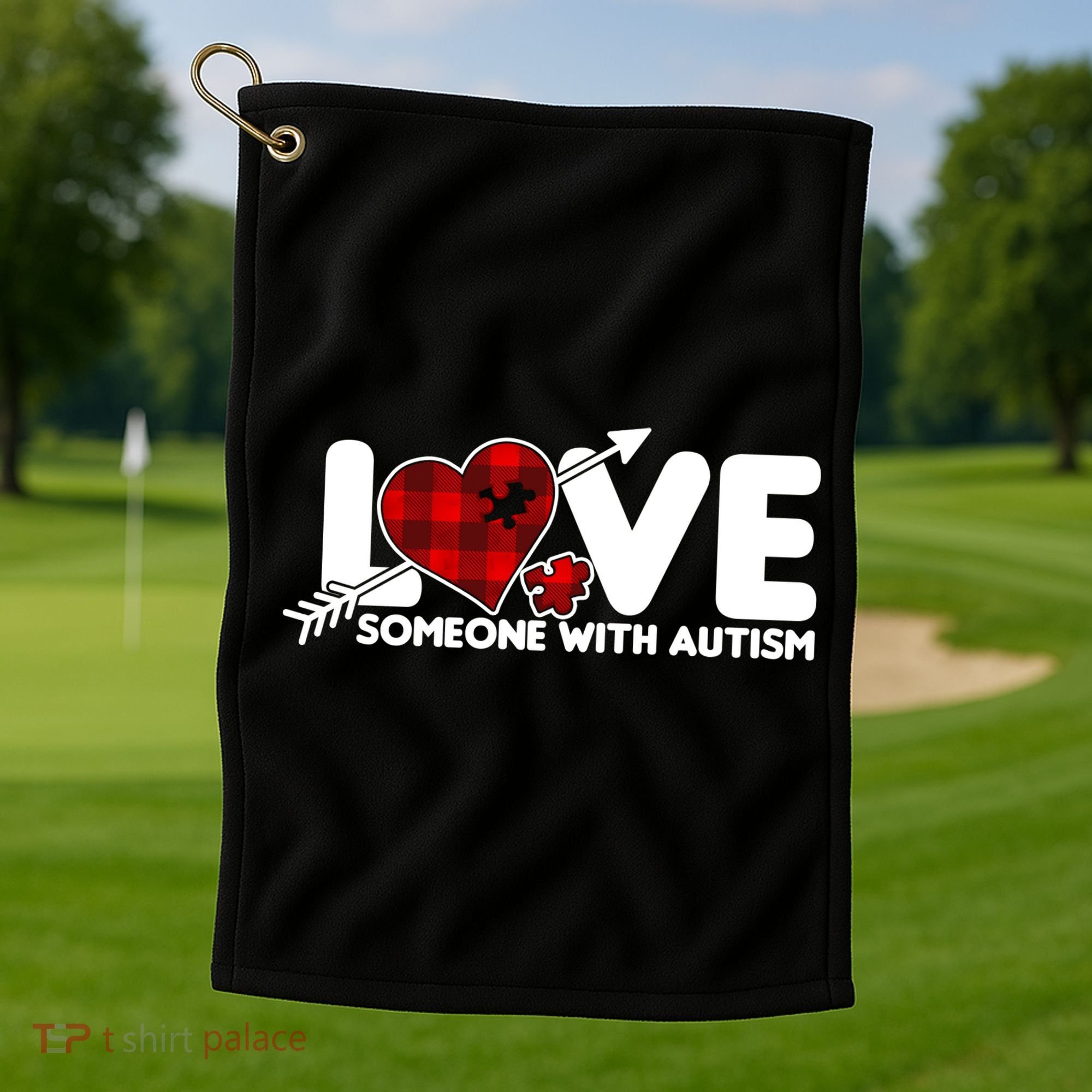 Plaid Love Someone With Autism Golf Towel