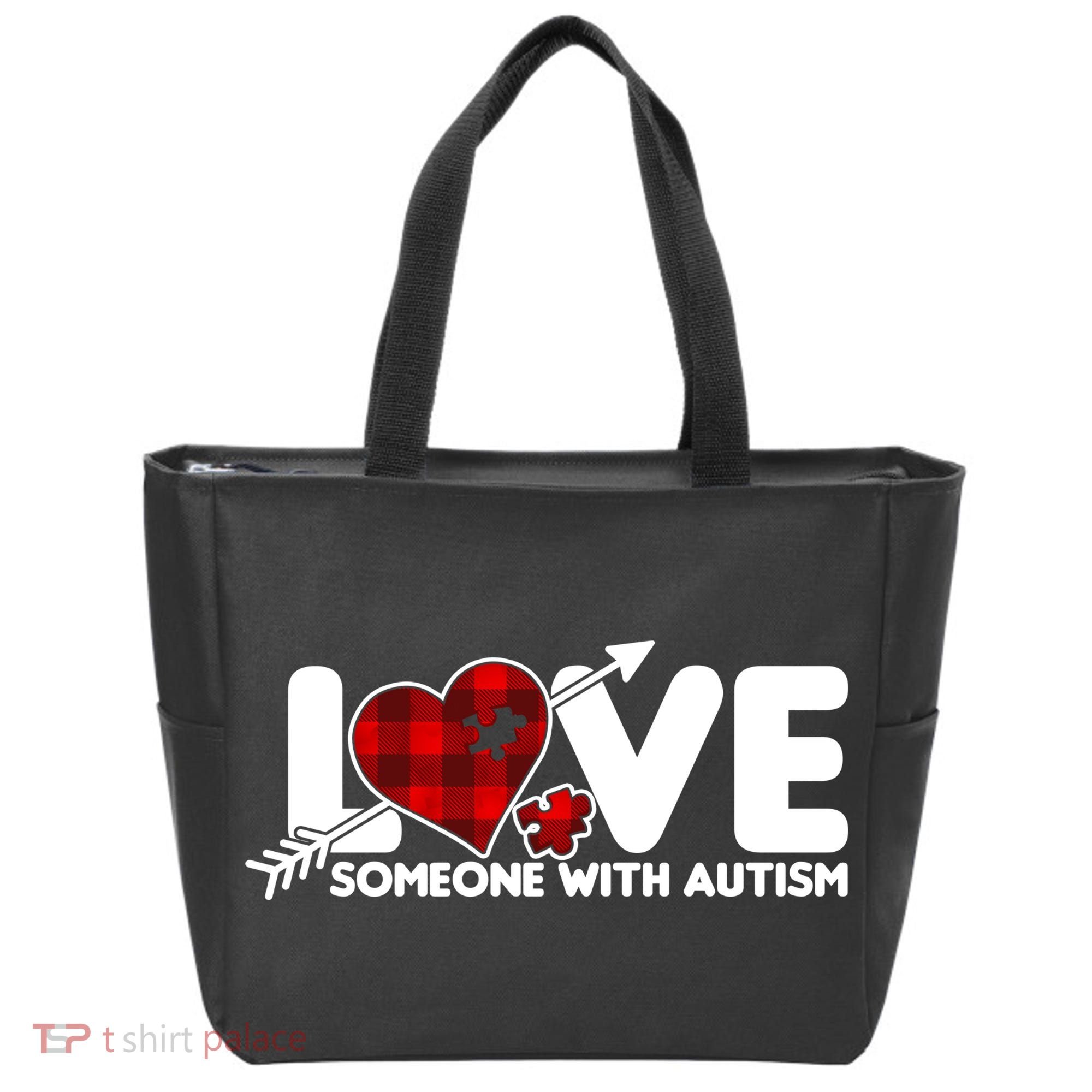 Plaid Love Someone With Autism Tote Bag