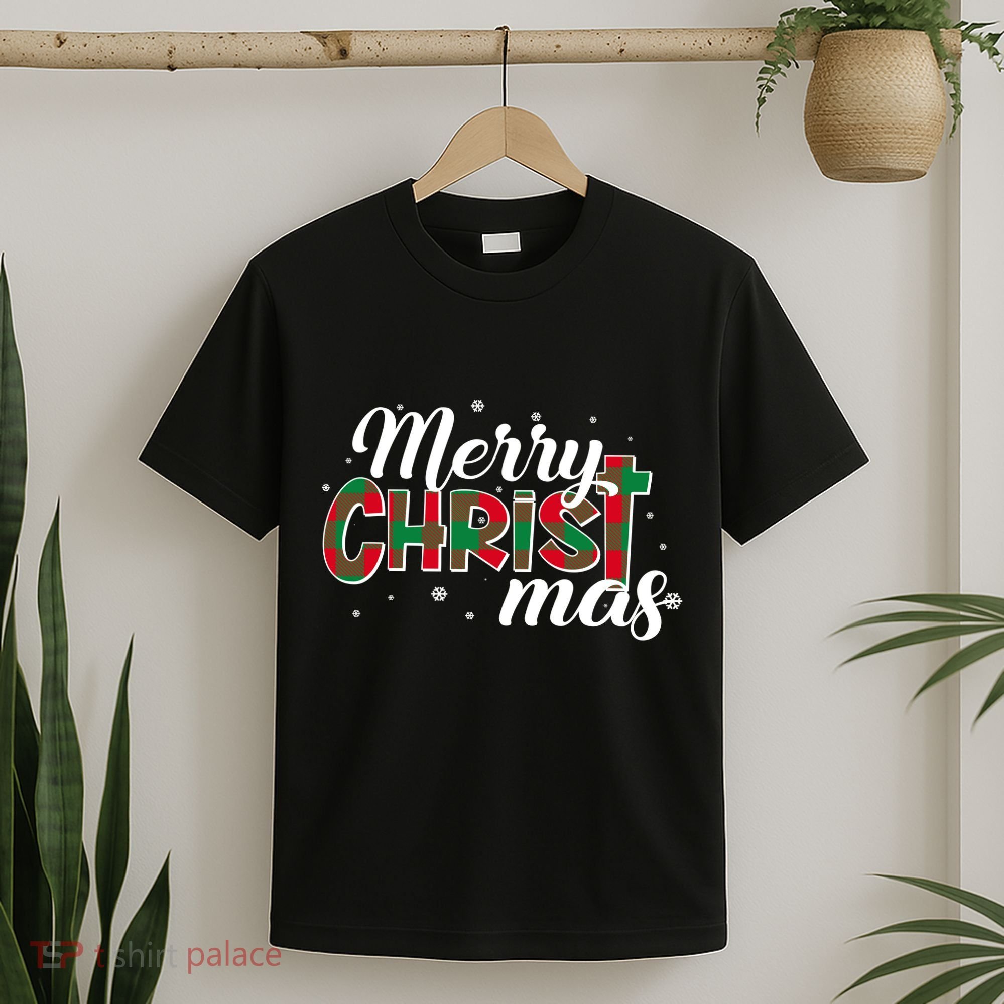 Plaid Merry Christmas Christ T-Shirt
