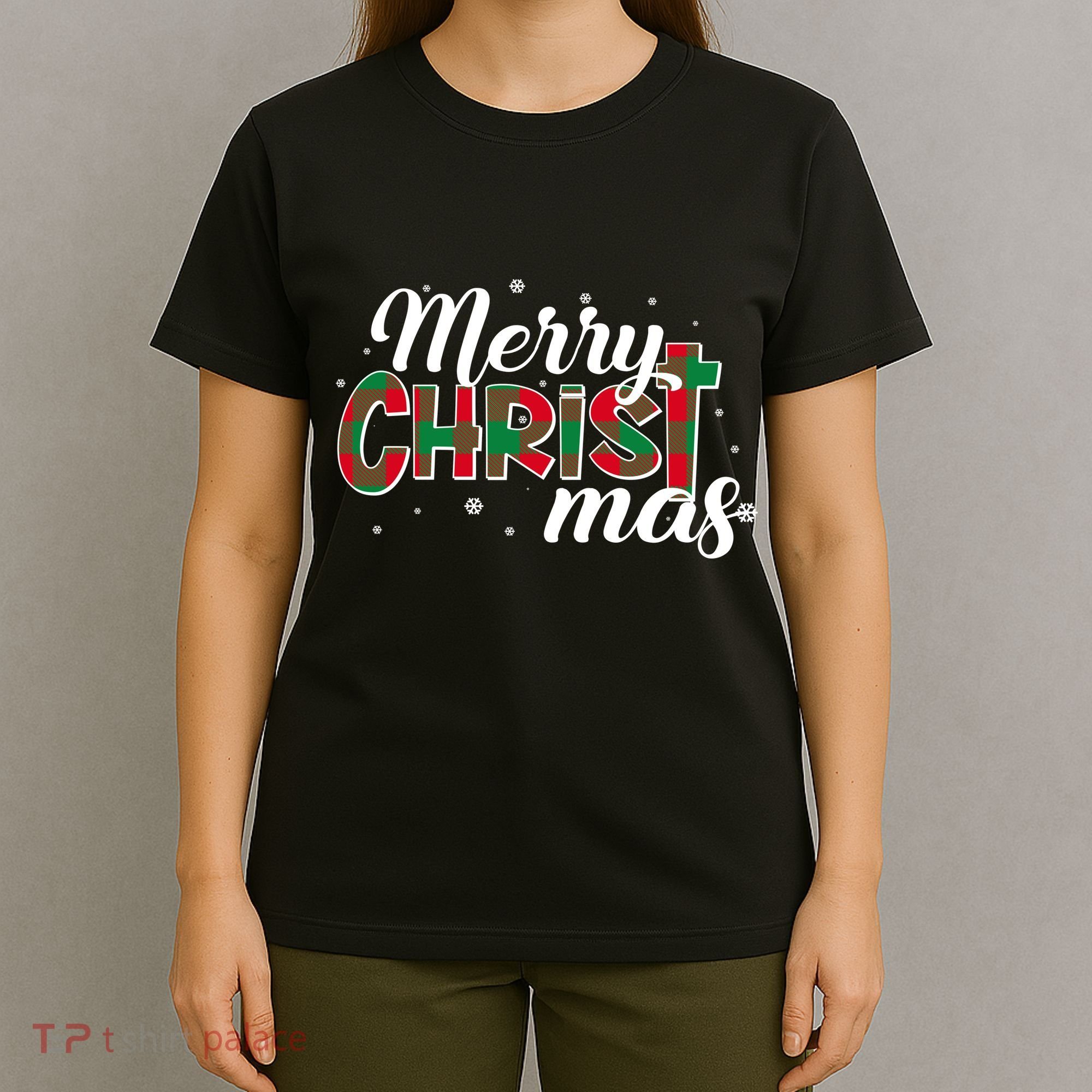 Plaid Merry Christmas Christ T-Shirt