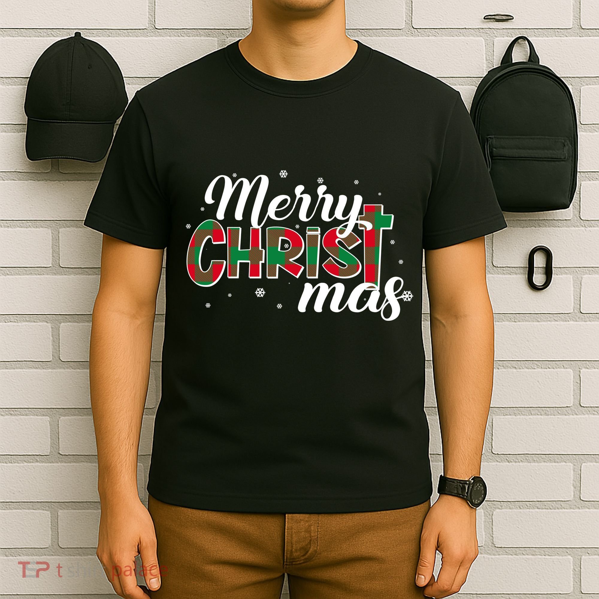Plaid Merry Christmas Christ T-Shirt