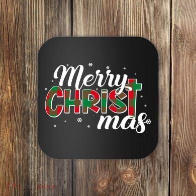 Plaid Merry Christmas Christ Coaster