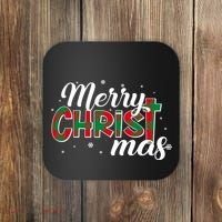 Plaid Merry Christmas Christ Coaster thumb 0