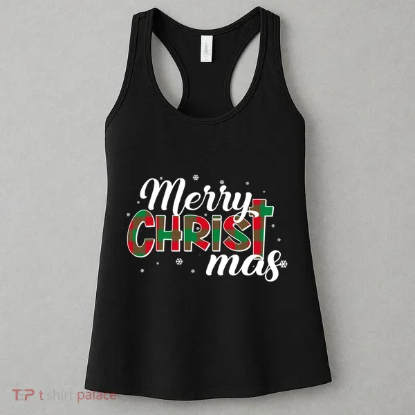 Plaid Merry Christmas Christ Women's Tank Top