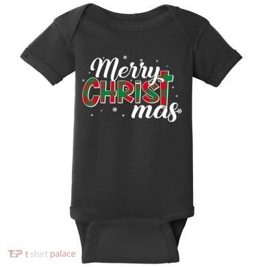 Plaid Merry Christmas Christ Baby Bodysuit