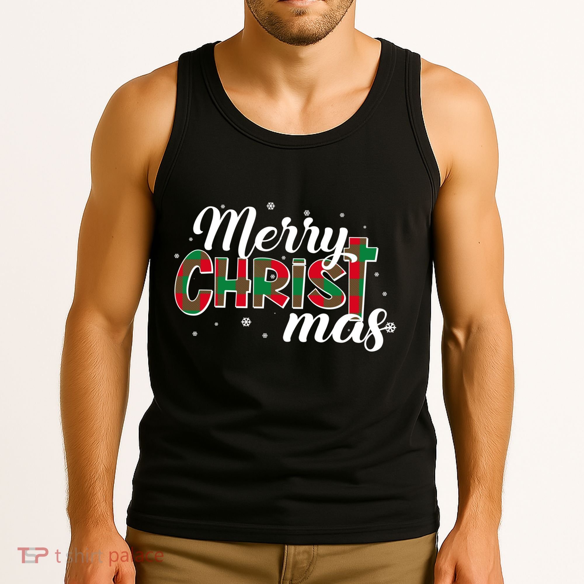 Plaid Merry Christmas Christ Tank Top