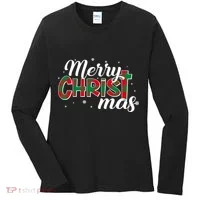 Plaid Merry Christmas Christ Women's Long Sleeve Shirt thumb 0